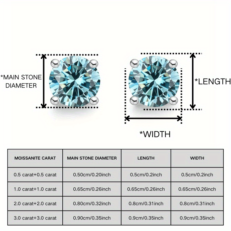 Women's Classic Light Blue Moissanite Stud Earrings, Copper